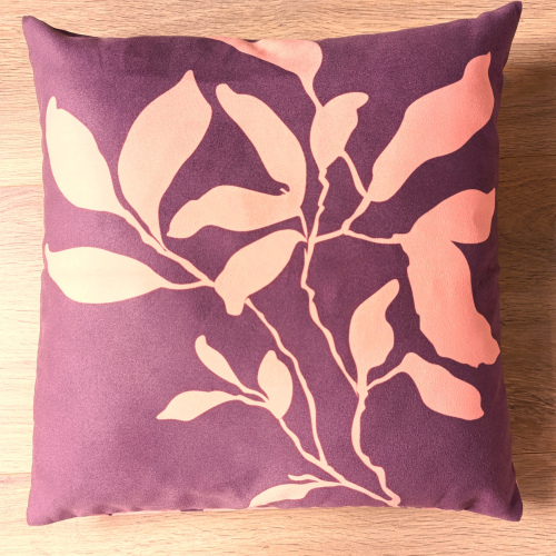 NEW! Peach & Brown Velvet Pillow with Leaf Branch & Allover Leaf Design